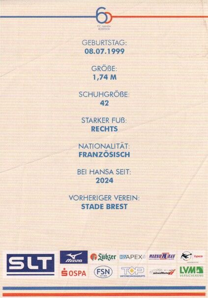 Autogramm Fussball | Hansa Rostock | 2025 | Adrien LEBEAU
