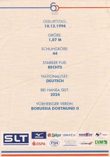 Autogramm Fussball | Hansa Rostock | 2025 | Franz PFANNE