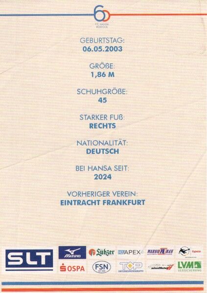 Autogramm Fussball | Hansa Rostock | 2025 | Dario GEBUHR