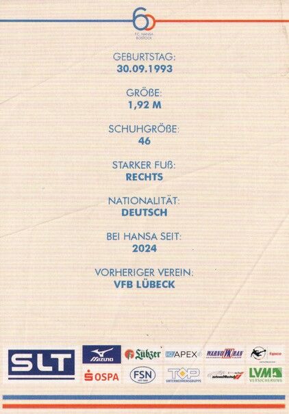 Autogramm Fussball | Hansa Rostock | 2025 | Philipp KLEWIN