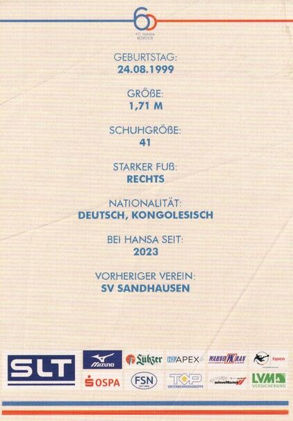 Autogramm Fussball | Hansa Rostock | 2025 | Christian KINSOMBI