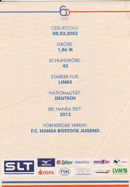 Autogramm Fussball | Hansa Rostock | 2025 | Felix RUSCHKE