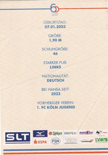 Autogramm Fussball | Hansa Rostock | 2025 | Max HAGEMOSER
