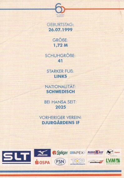 Autogramm Fussball | Hansa Rostock | 2025 | Viktor BERGH
