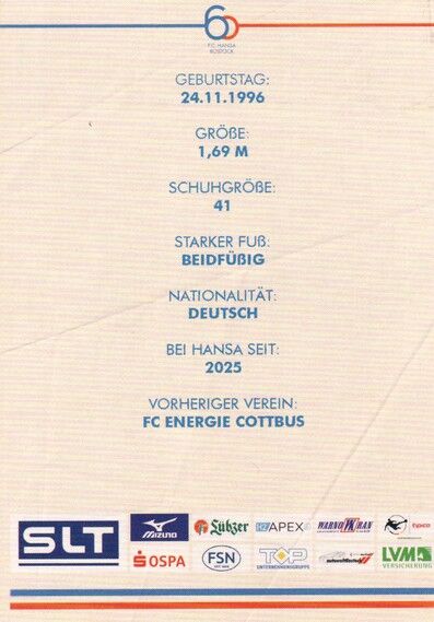 Autogramm Fussball | Hansa Rostock | 2025 | Maximilian KRAUSS