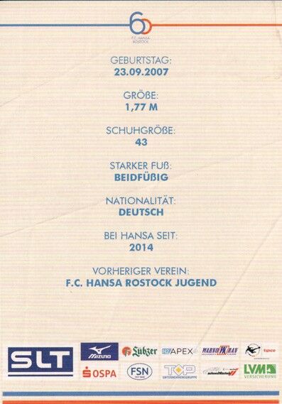 Autogramm Fussball | Hansa Rostock | 2025 | Fiete BOCK