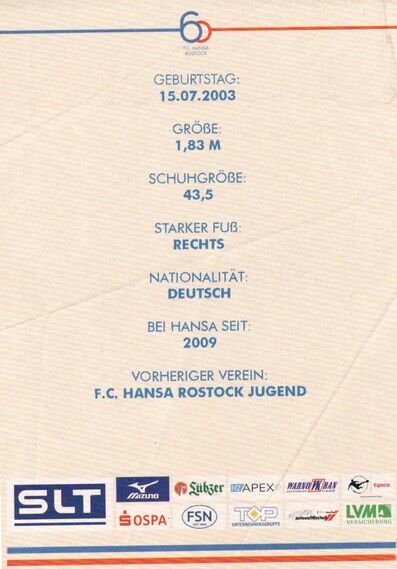 Autogramm Fussball | Hansa Rostock | 2025 | Benno DIETZE