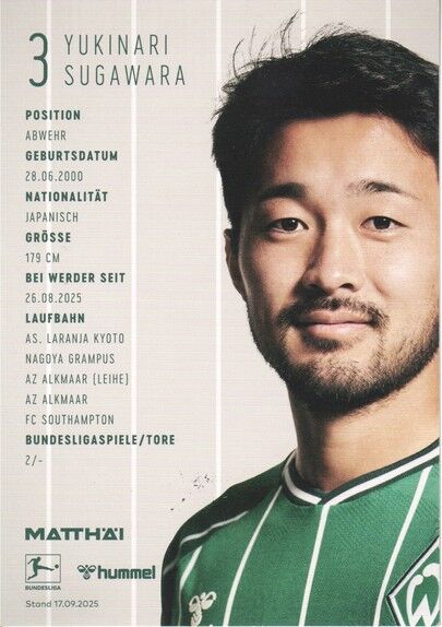 Autogramm Fussball | SV Werder Bremen | 2025 | Yukinari SUGAWARA