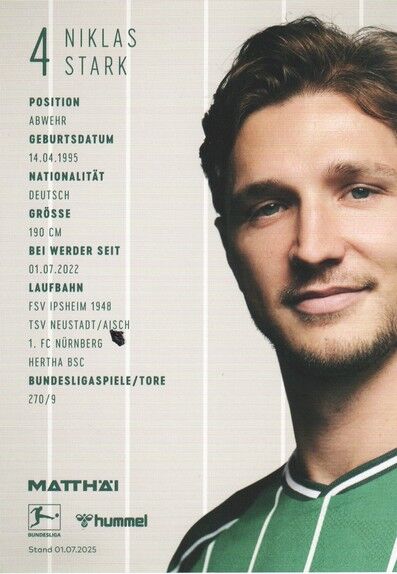 Autogramm Fussball | SV Werder Bremen | 2025 | Niklas STARK
