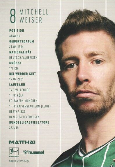Autogramm Fussball | SV Werder Bremen | 2025 | Mitchell WEISER