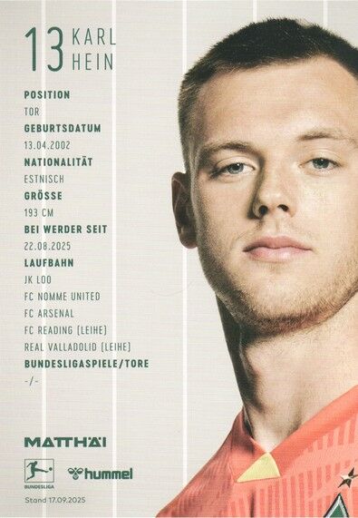 Autogramm Fussball | SV Werder Bremen | 2025 | Karl HEIN