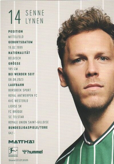 Autogramm Fussball | SV Werder Bremen | 2025 | Senne LYNEN