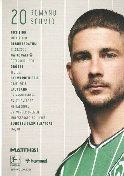 Autogramm Fussball | SV Werder Bremen | 2025 | Romano SCHMID