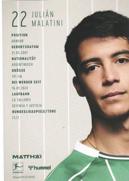 Autogramm Fussball | SV Werder Bremen | 2025 | Julian MALATANI