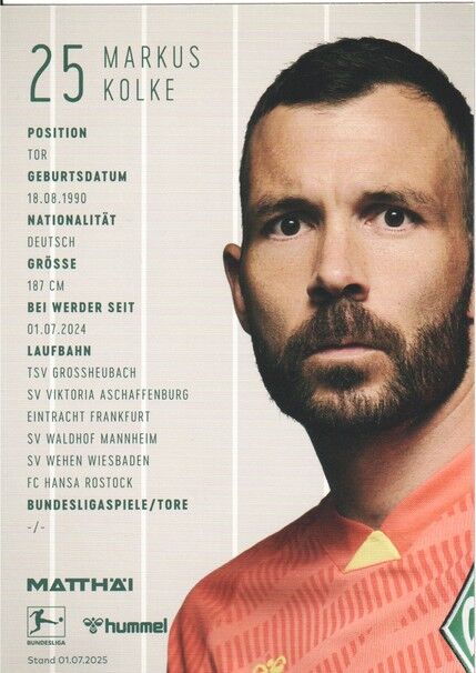Autogramm Fussball | SV Werder Bremen | 2025 | Markus KOLKE