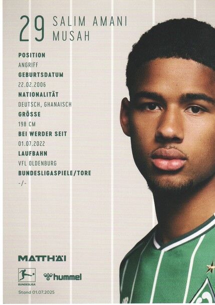 Autogramm Fussball | SV Werder Bremen | 2025 | Salim AMANI MUSAH