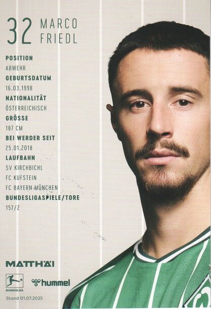 Autogramm Fussball | SV Werder Bremen | 2025 | Marco FRIEDL