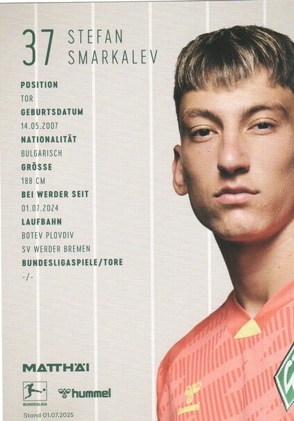 Autogramm Fussball | SV Werder Bremen | 2025 | Stefan SMARKALEV