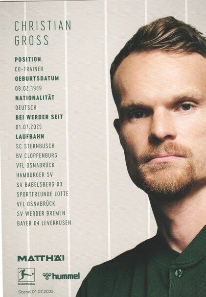 Autogramm Fussball | SV Werder Bremen | 2025 | Christian GROSS