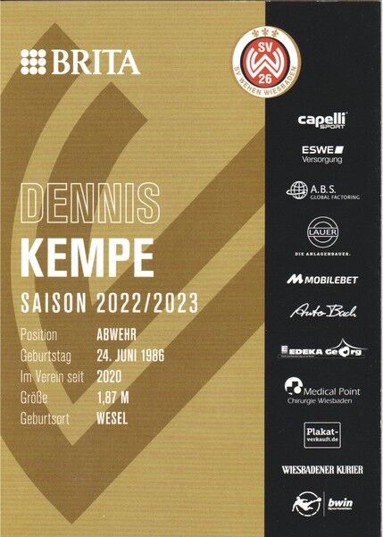 Autogramm Fussball | SV Wehen Wiesbaden | 2022 | Dennis KEMPE