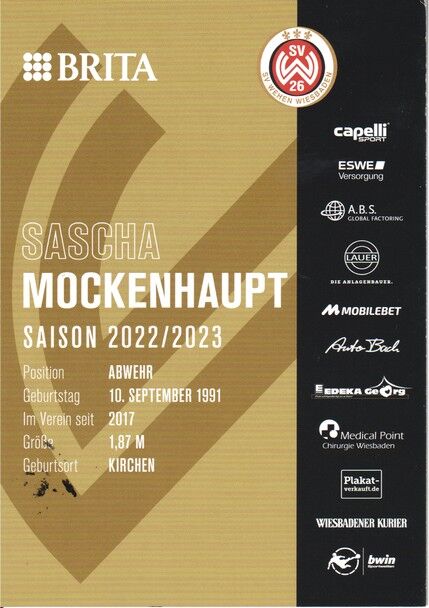 Autogramm Fussball | SV Wehen Wiesbaden | 2022 | Sascha MOCKENHAUPT