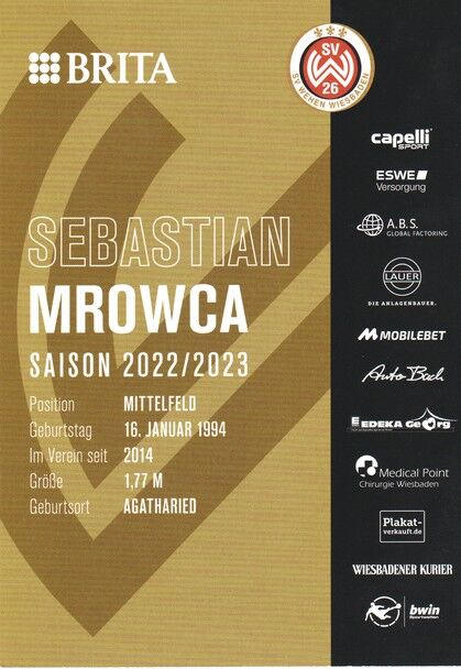 Autogramm Fussball | SV Wehen Wiesbaden | 2022 | Sebastian MROWCA