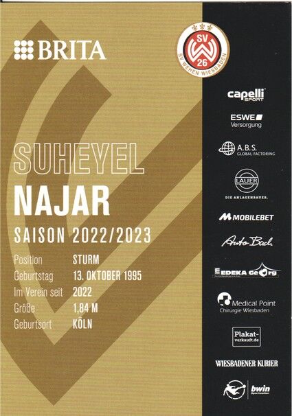 Autogramm Fussball | SV Wehen Wiesbaden | 2022 | Suheyel NAJAR