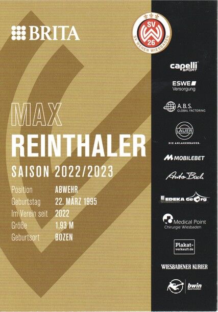 Autogramm Fussball | SV Wehen Wiesbaden | 2022 | Max REINTHALER