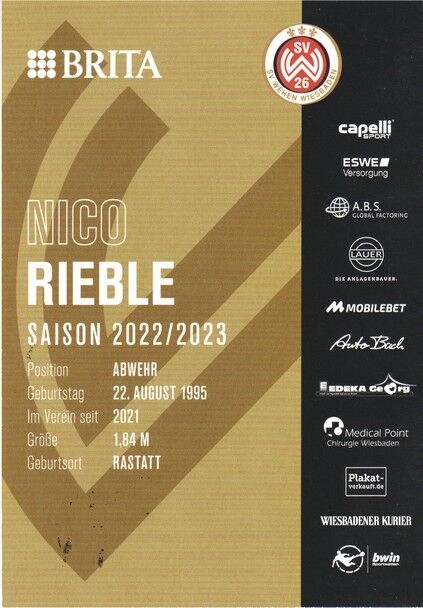 Autogramm Fussball | SV Wehen Wiesbaden | 2022 | Nico RIEBLE
