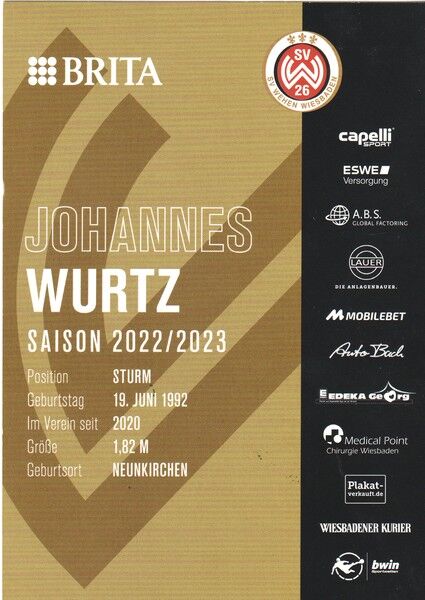 Autogramm Fussball | SV Wehen Wiesbaden | 2022 | Johannes WURTZ