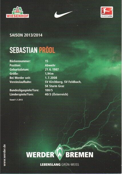 Autogramm Fussball | SV Werder Bremen | 2013 | Sebastian PRÖDL