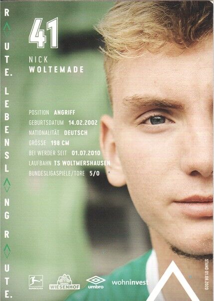 Autogramm Fussball | SV Werder Bremen | 2020 | Nick WOLTEMADE