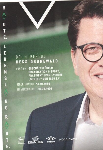 Autogramm Fussball | SV Werder Bremen | 2020 | Hubertus HESS-GRUNEWALD