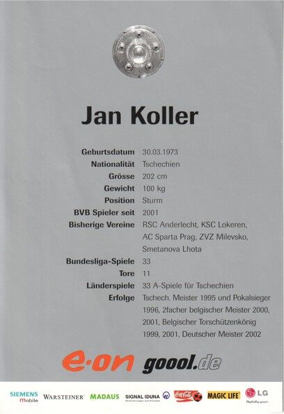 Autogramm Fussball | Borussia Dortmund | 2002 | Jan KOLLER