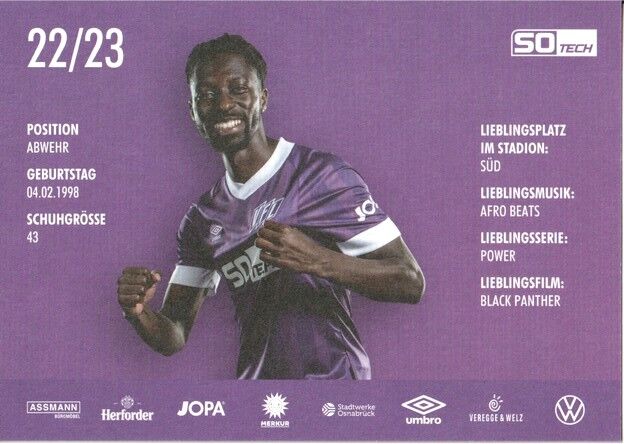 Autogramm Fussball | VfL Osnabrück | 2022 | Omar Haktab TRAORE
