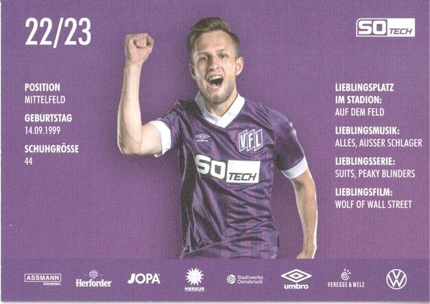 Autogramm Fussball | VfL Osnabrück | 2022 | Jannes WULFF