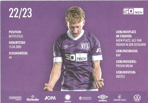 Autogramm Fussball | VfL Osnabrück | 2022 | Jannik ZAHMEL
