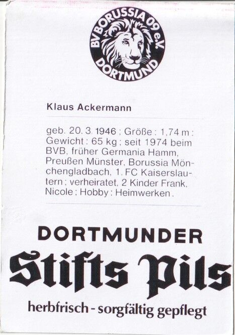 Autogramm Fussball | Borussia Dortmund | 1977 | Klaus ACKERMANN