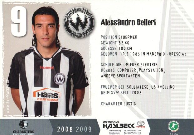 Autogramm Fussball | SV Wacker Burghausen | 2008 | Alessandro BELLERI