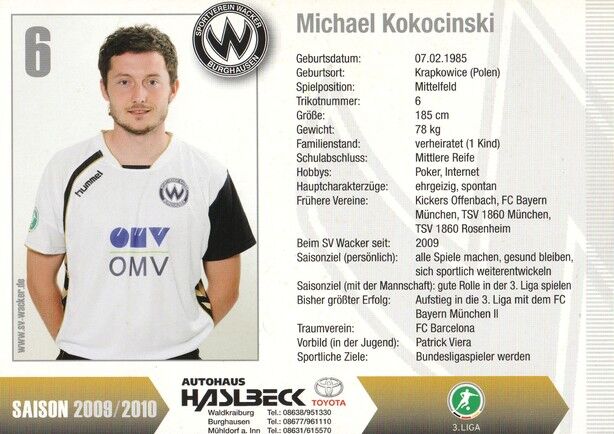 Autogramm Fussball | SV Wacker Burghausen | 2009 | Michael KOKOCINSKI