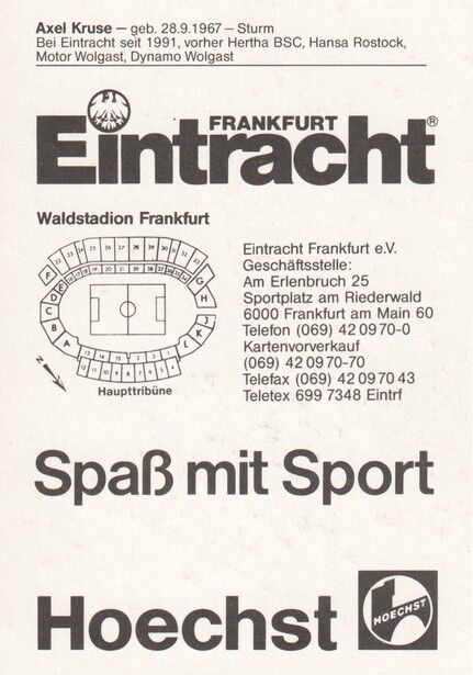 Autogramm Fussball | Eintracht Frankfurt | 1990 | Axel KRUSE