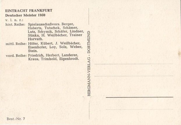 Mannschaftskarte Fussball | Eintracht Frankfurt | 1958 (Meister)