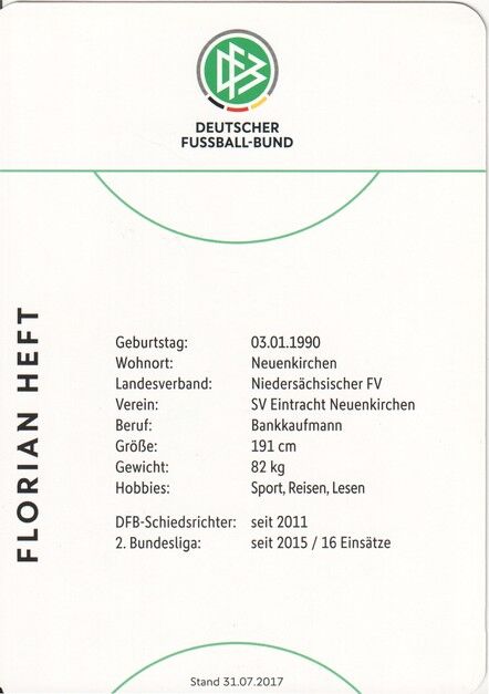Autogramm Fussball | Schiedsrichter | 2017 Dekra | Florian HEFT