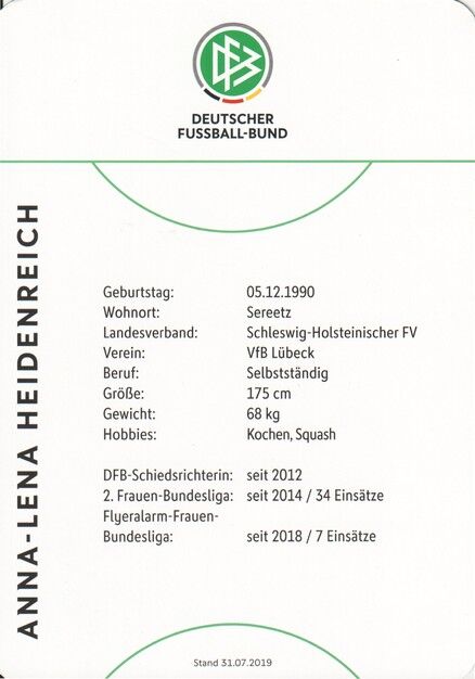Autogramm Fussball | Schiedsrichter | 2019 Dekra | Anna-Lena HEIDENREICH