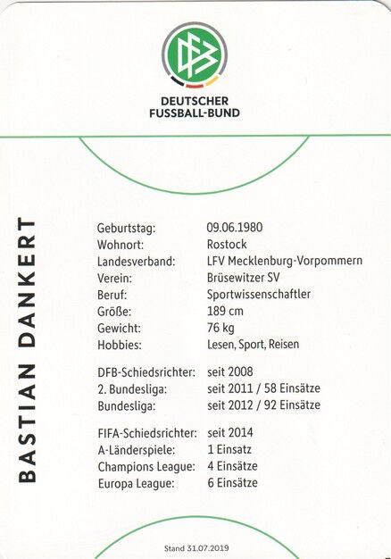 Autogramm Fussball | Schiedsrichter | 2019 Dekra | Bastian DANKERT