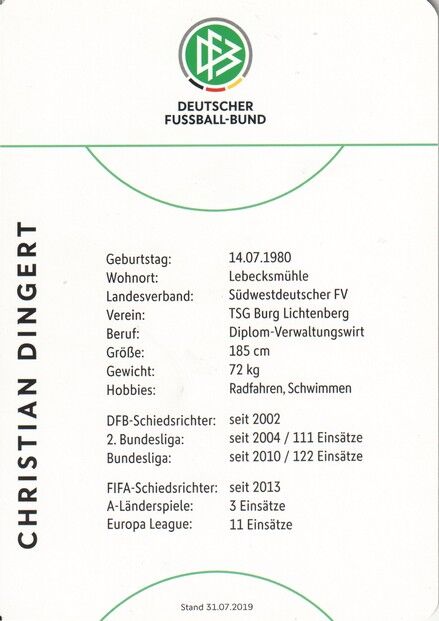 Autogramm Fussball | Schiedsrichter | 2019 Dekra | Christian DINGERT