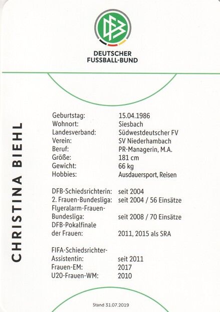 Autogramm Fussball | Schiedsrichter | 2019 Dekra | Christina BIEHL