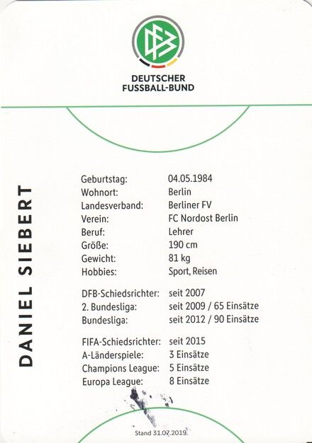 Autogramm Fussball | Schiedsrichter | 2019 Dekra | Daniel SIEBERT