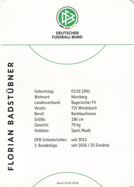 Autogramm Fussball | Schiedsrichter | 2019 Dekra | Florian BADSTÜBNER