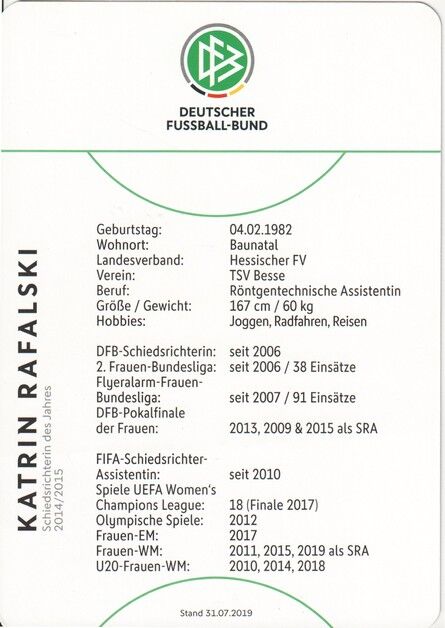 Autogramm Fussball | Schiedsrichter | 2019 Dekra | Katrin RAFALSKI